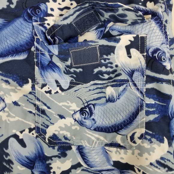 Vtg Tommy Hilfiger Men Swim Trunks Sz L Blue Fish - Picture 8 of 8
